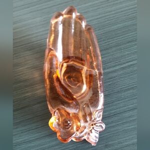 Vintage Degenhart Peach Open Hand Ring Holder Vanity Dish Flower Rose D Heart